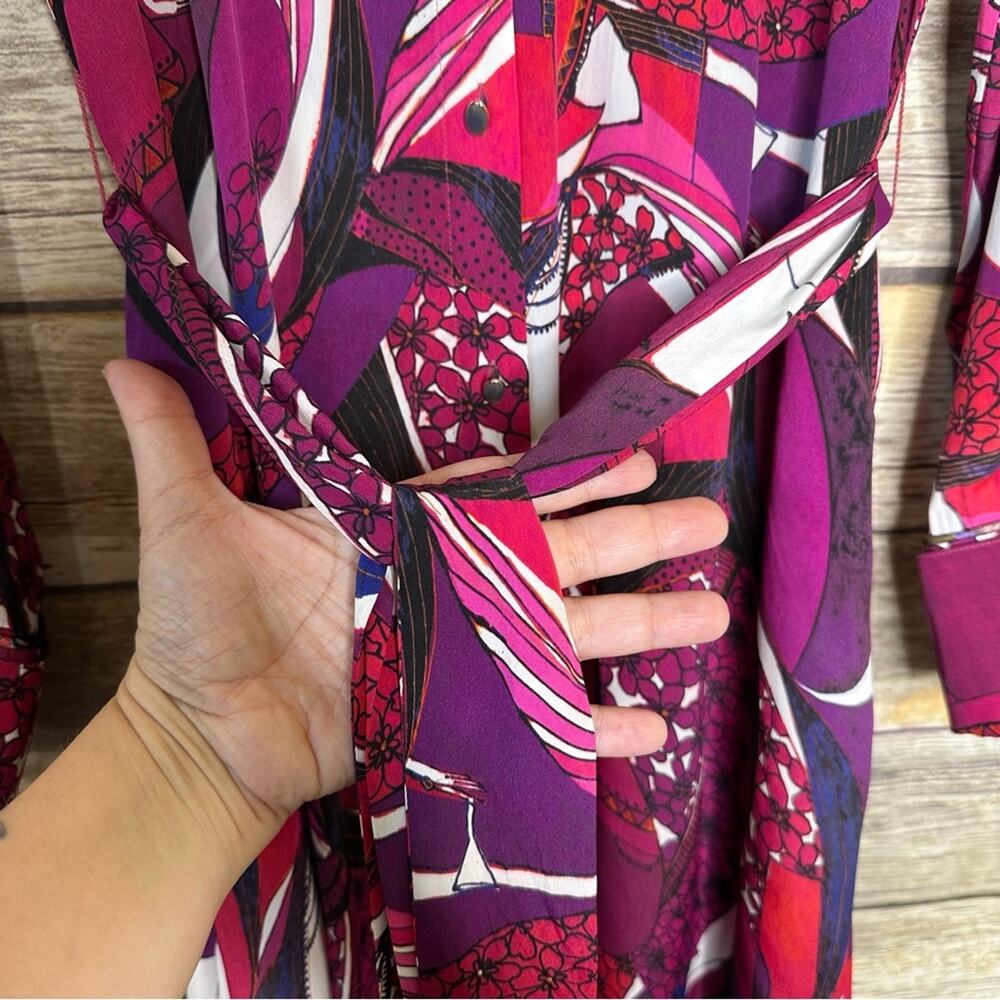 Robert Graham 2 Gianna Long-Sleeve Maxi Shirtdress fuchsia swirly button up - Picture 9 of 14